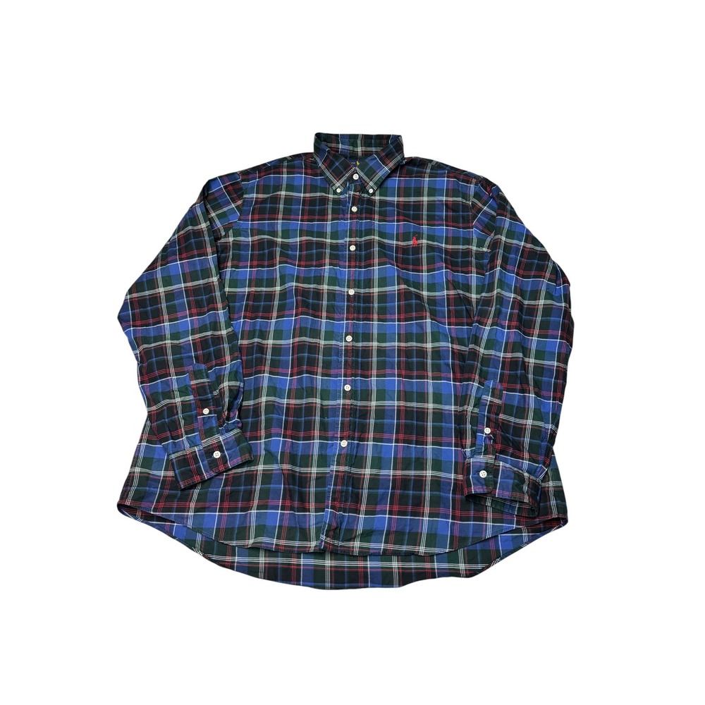 Ralph Lauren Mens XXL Classic Fit Plaid Button Down Shirt‎ Blue Green Red Pony